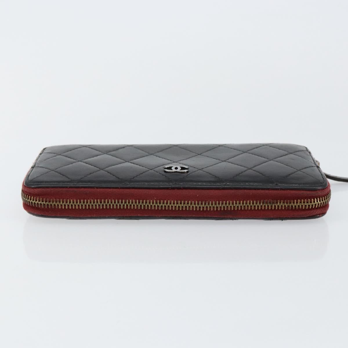 CHANEL Matelasse Wallet Leather Black Silver CC Auth bs29859