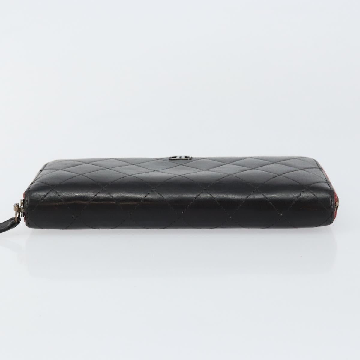 CHANEL Matelasse Wallet Leather Black Silver CC Auth bs29859