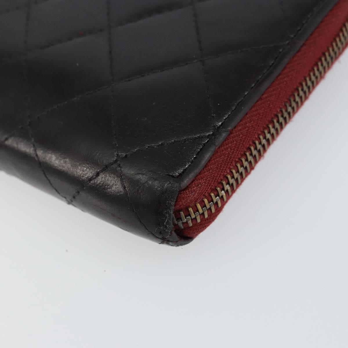 CHANEL Matelasse Wallet Leather Black Silver CC Auth bs29859