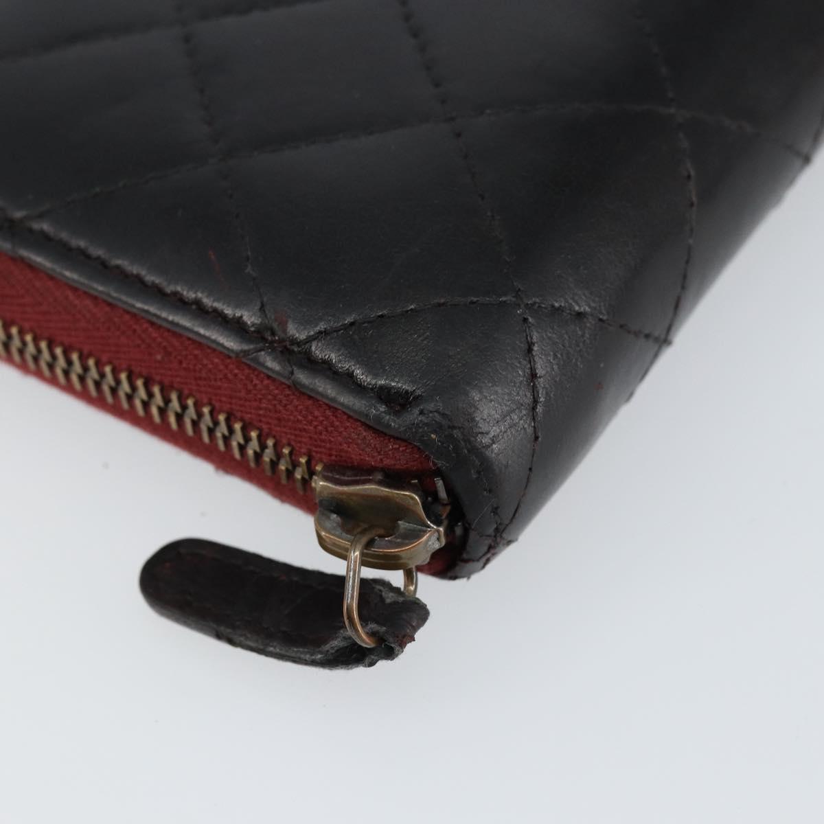 CHANEL Matelasse Wallet Leather Black Silver CC Auth bs29859