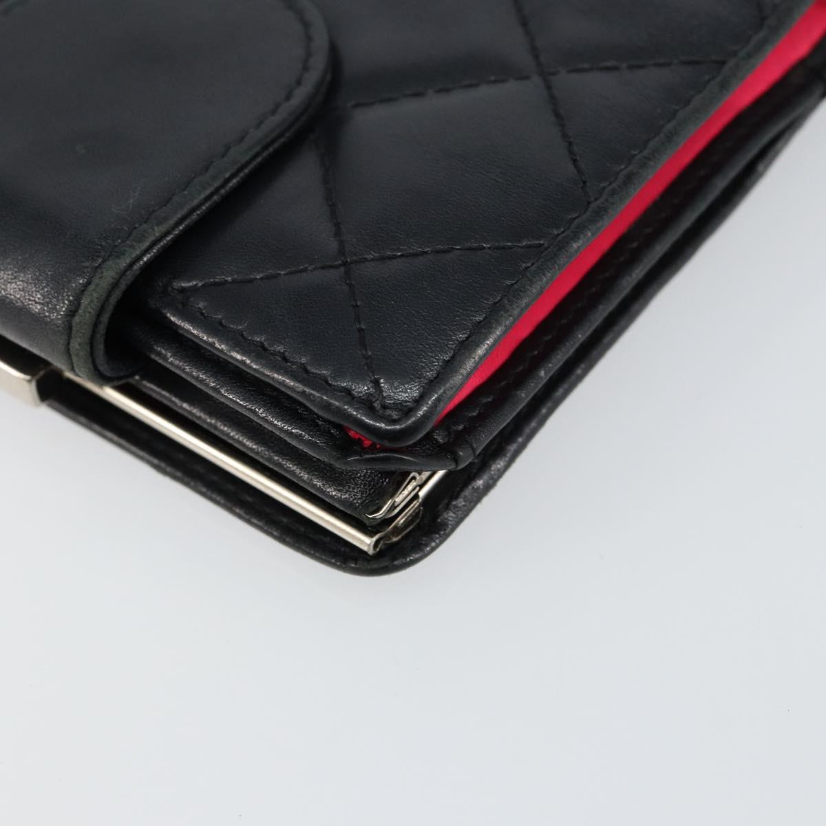 CHANEL Matelasse Cambon Line Bifold Wallet Leather Black Silver CC Auth bs29860
