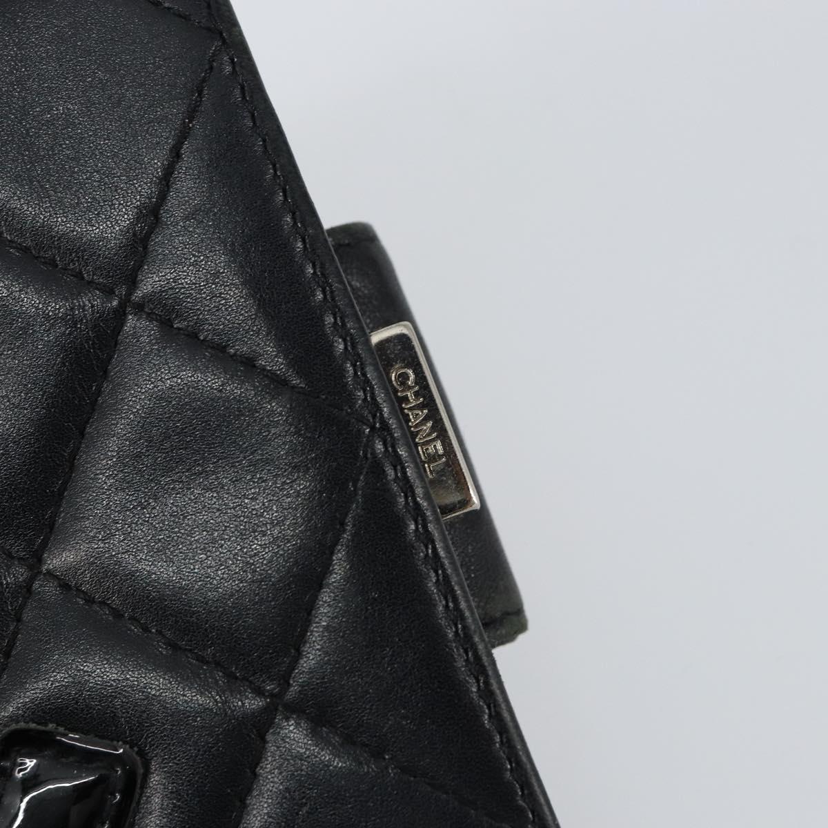 CHANEL Matelasse Cambon Line Bifold Wallet Leather Black Silver CC Auth bs29860