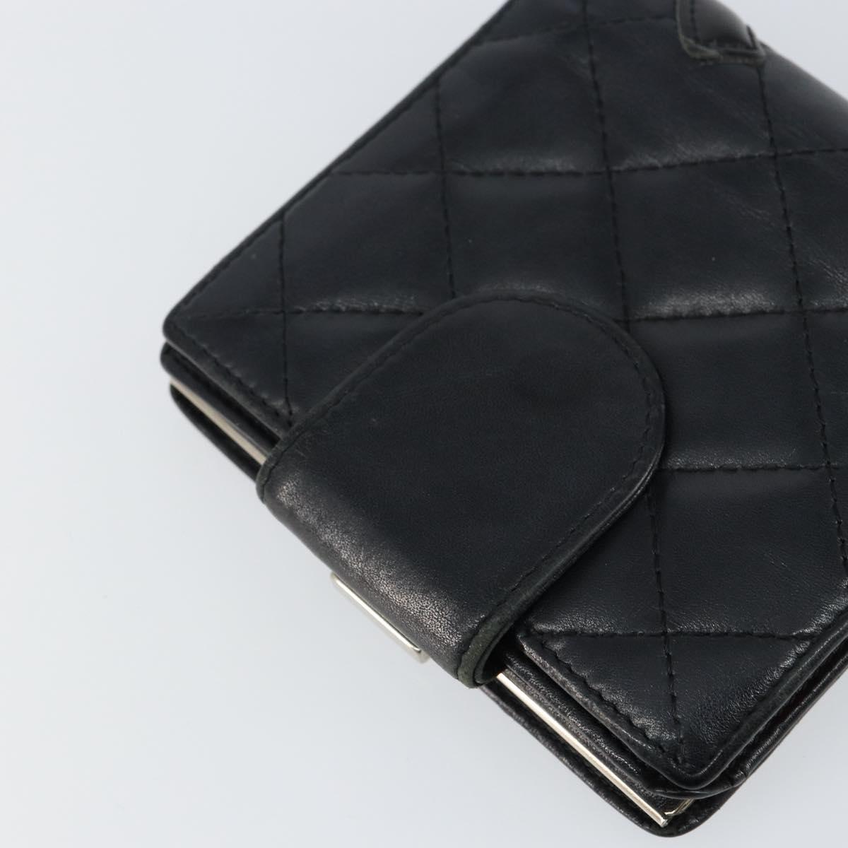 CHANEL Matelasse Cambon Line Bifold Wallet Leather Black Silver CC Auth bs29860
