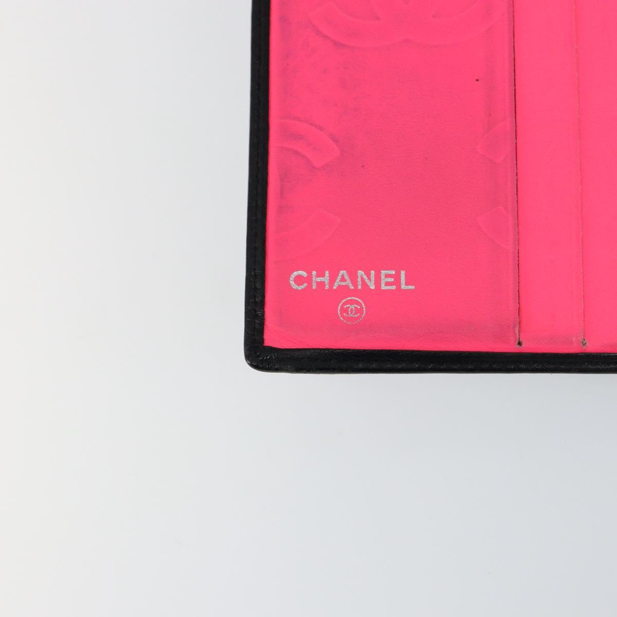 CHANEL Matelasse Cambon Line Bifold Wallet Leather Black Silver CC Auth bs29860