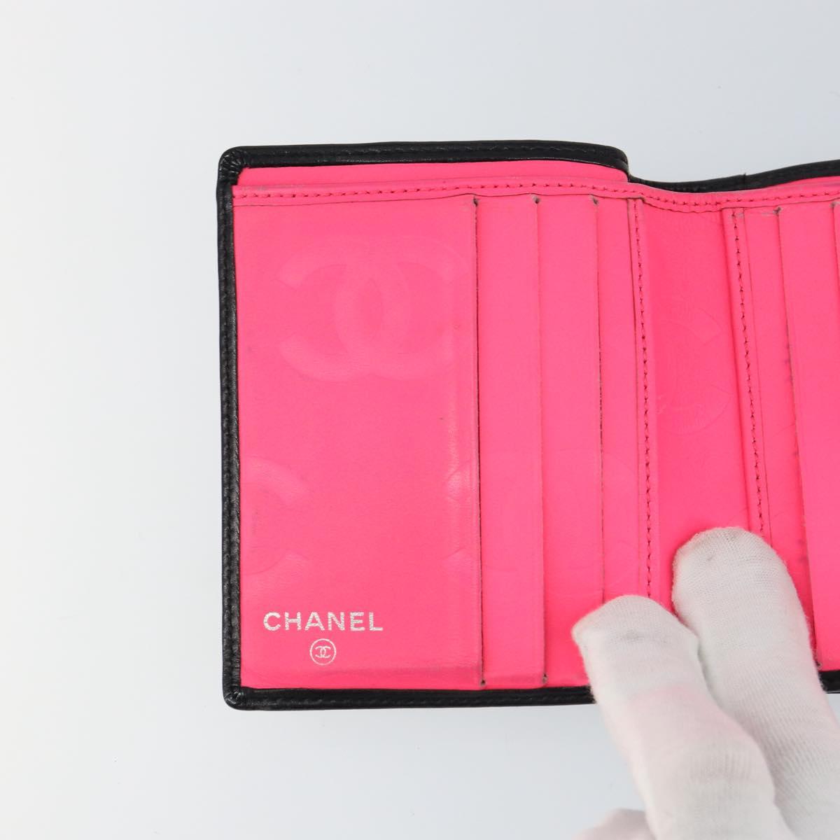 CHANEL Matelasse Cambon Line Bifold Wallet Leather Black Silver CC Auth bs29860