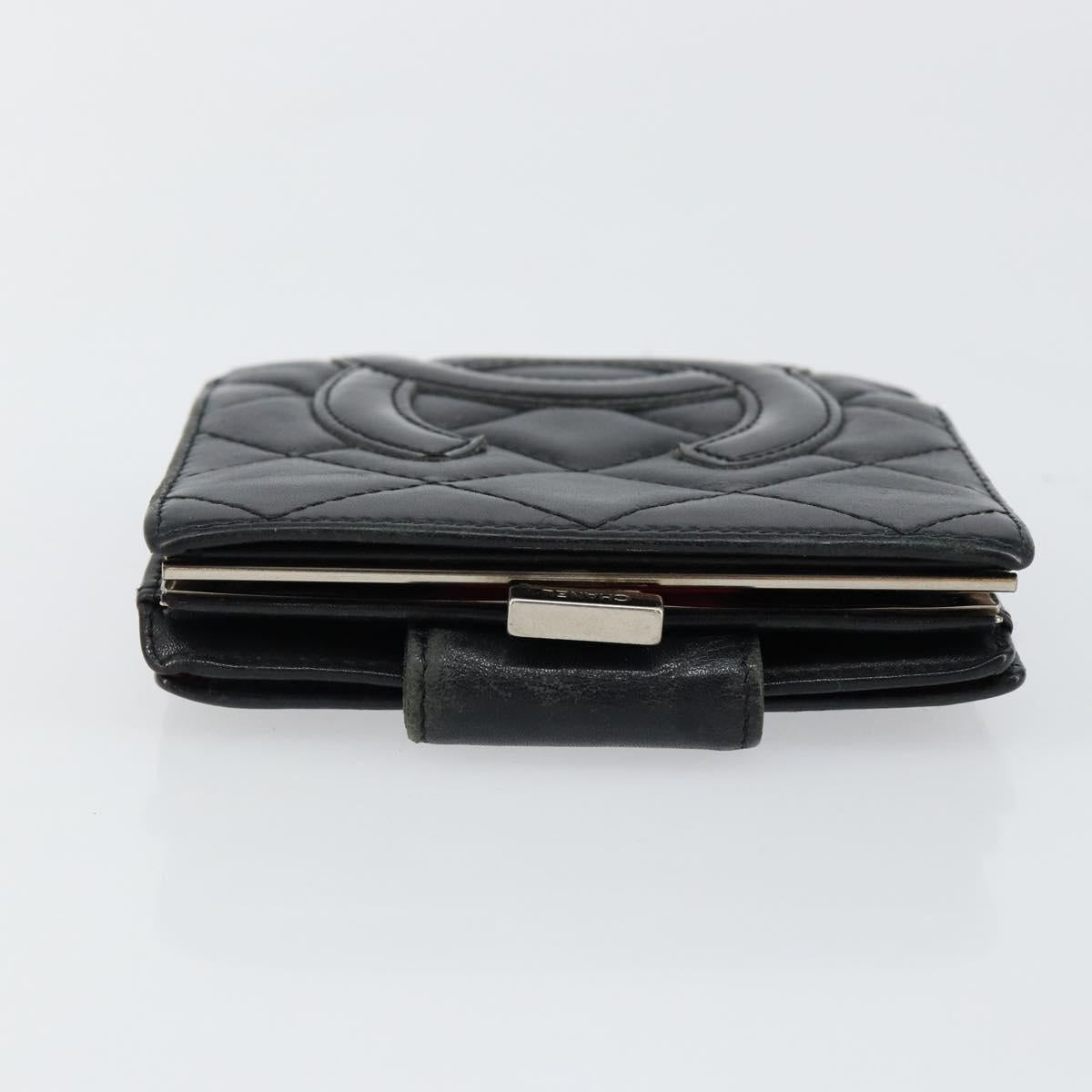 CHANEL Matelasse Cambon Line Bifold Wallet Leather Black Silver CC Auth bs29860