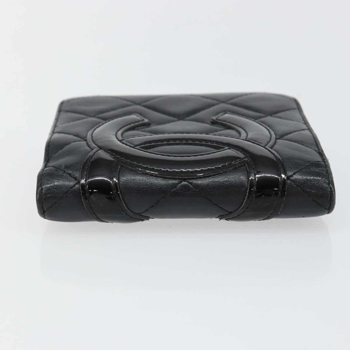 CHANEL Matelasse Cambon Line Bifold Wallet Leather Black Silver CC Auth bs29860