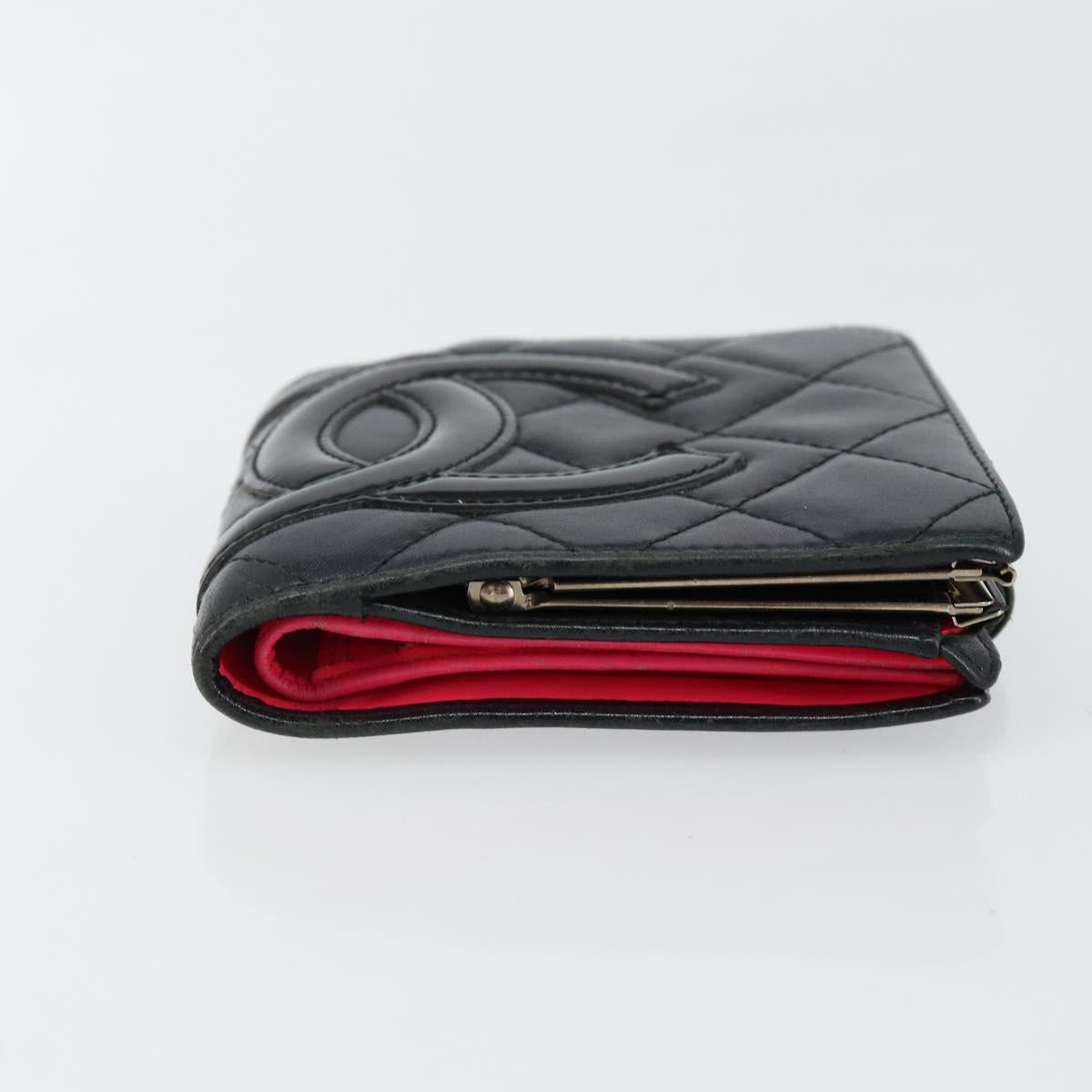 CHANEL Matelasse Cambon Line Bifold Wallet Leather Black Silver CC Auth bs29860