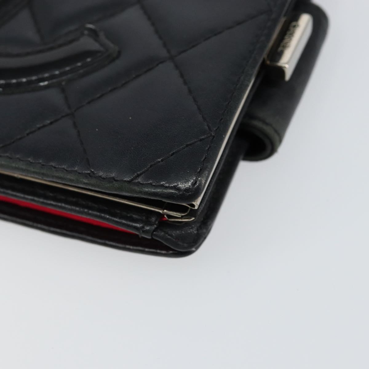 CHANEL Matelasse Cambon Line Bifold Wallet Leather Black Silver CC Auth bs29860
