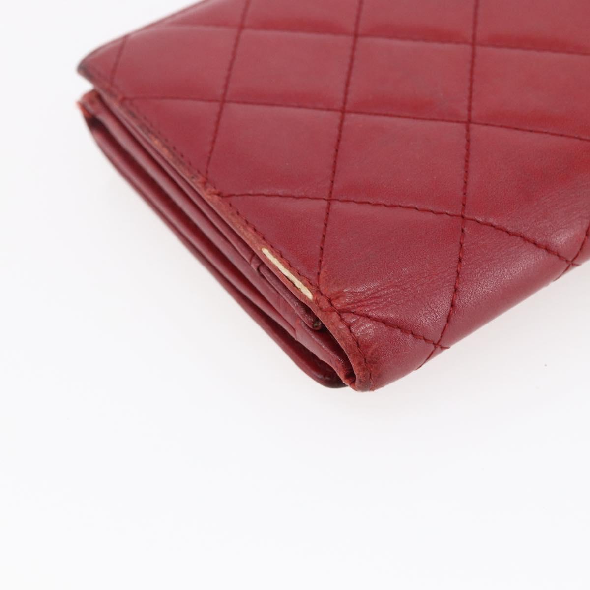 CHANEL Matelasse Cambon Line Long Wallet Leather Red Silver CC Auth bs29861