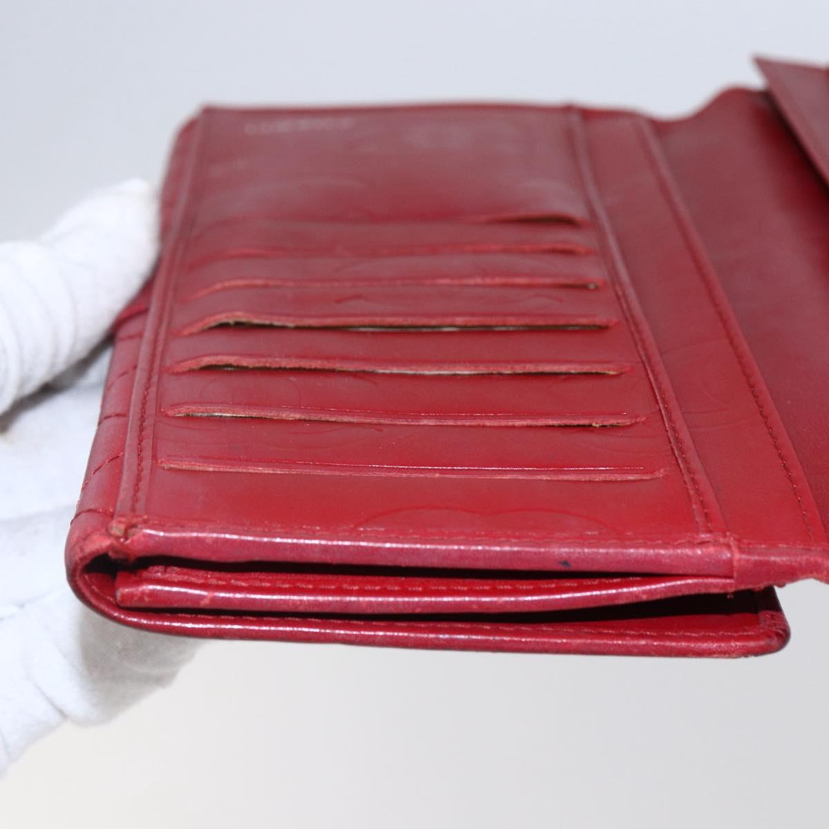 CHANEL Matelasse Cambon Line Long Wallet Leather Red Silver CC Auth bs29861