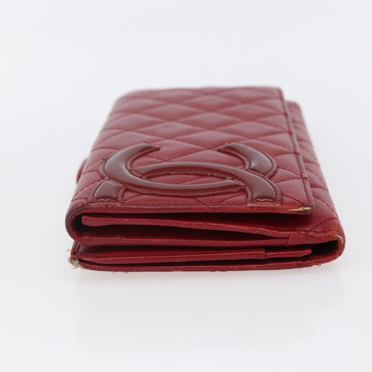 CHANEL Matelasse Cambon Line Long Wallet Leather Red Silver CC Auth bs29861