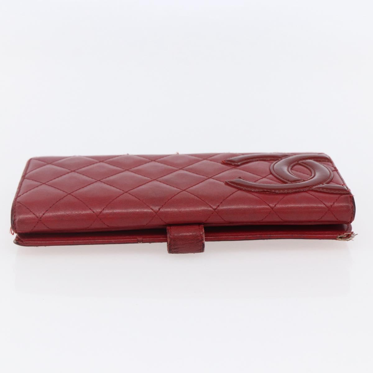 CHANEL Matelasse Cambon Line Long Wallet Leather Red Silver CC Auth bs29861