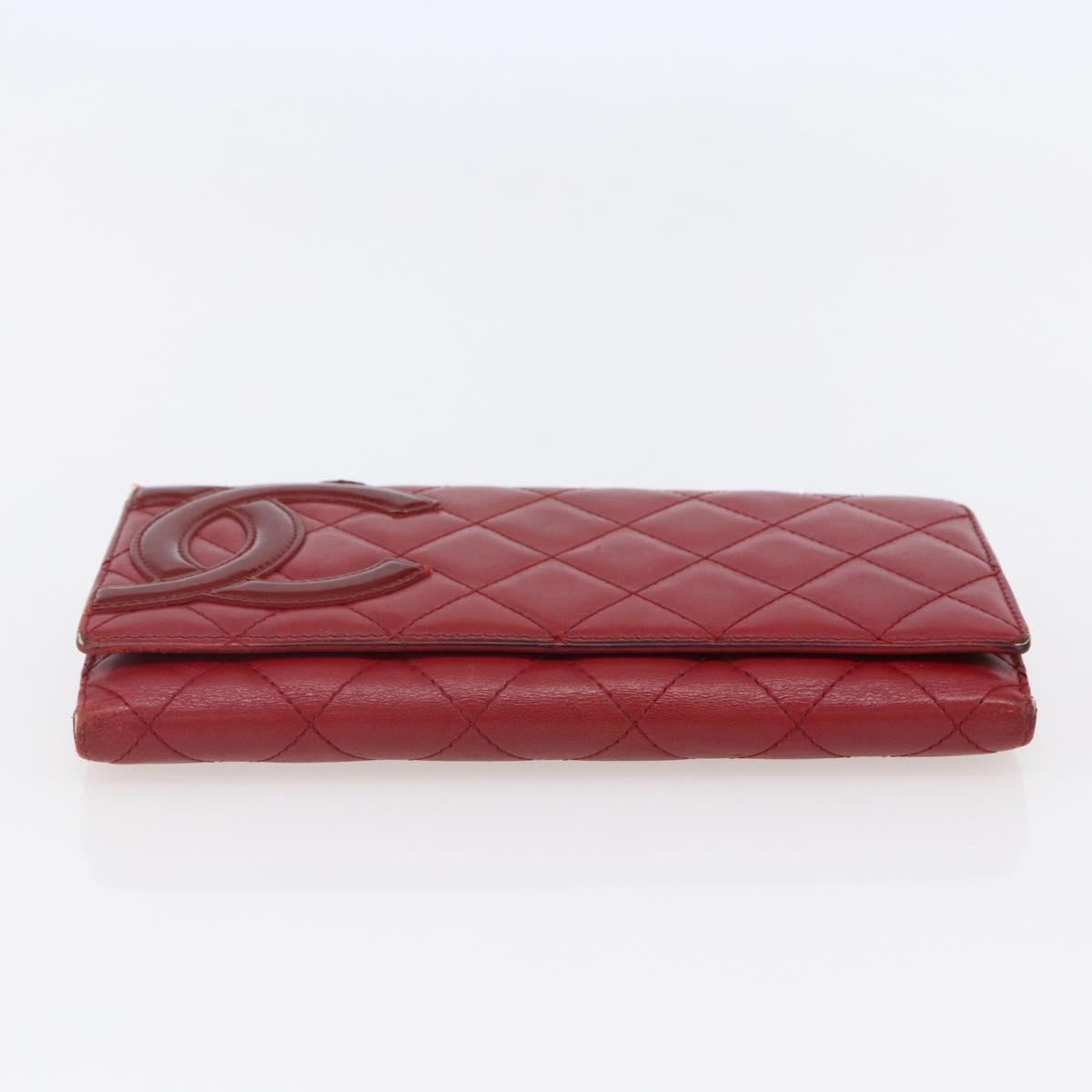 CHANEL Matelasse Cambon Line Long Wallet Leather Red Silver CC Auth bs29861