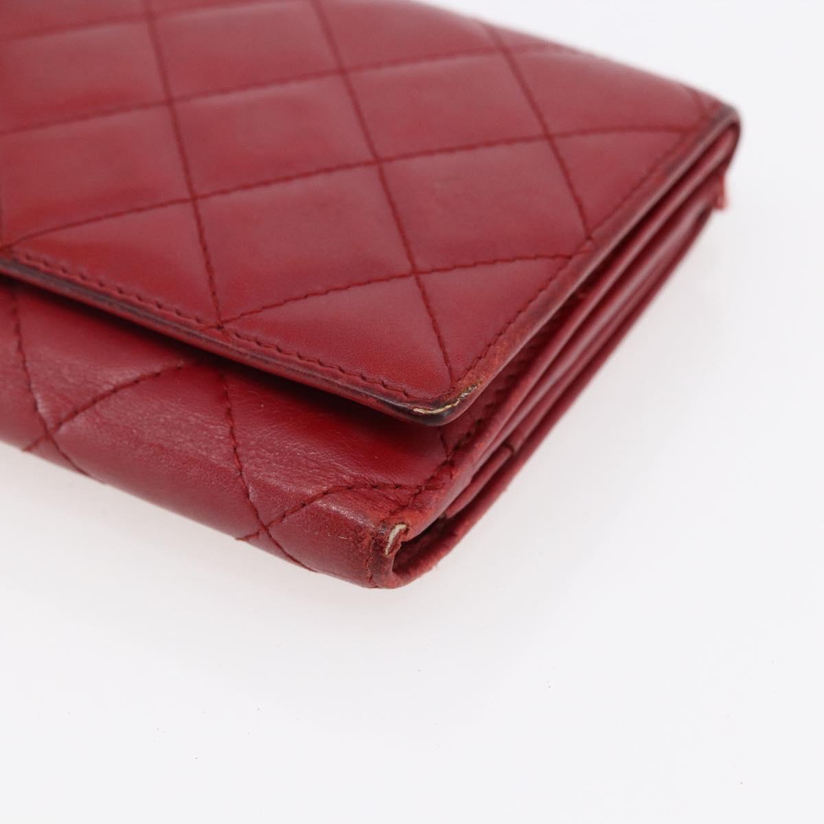 CHANEL Matelasse Cambon Line Long Wallet Leather Red Silver CC Auth bs29861