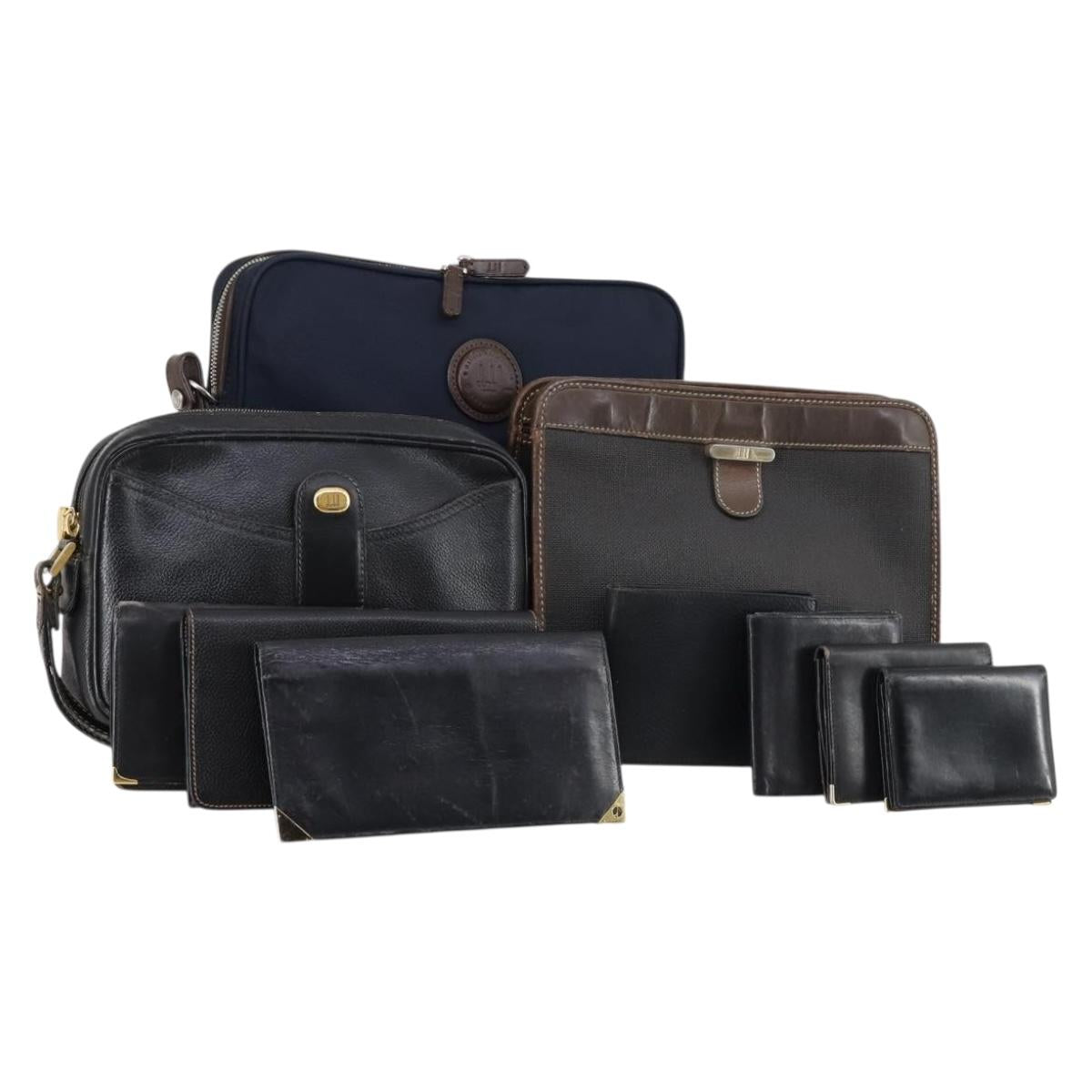 Dunhill Clutch Bag Leather 10set Black Navy Auth bs29865