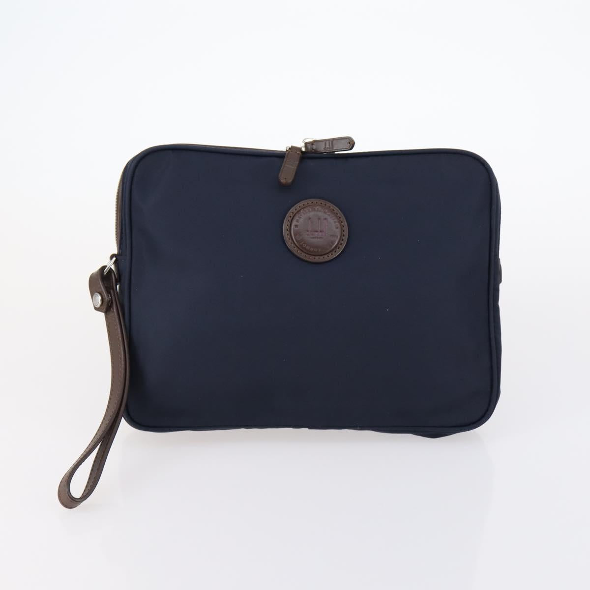 Dunhill Clutch Bag Leather 10set Black Navy Auth bs29865