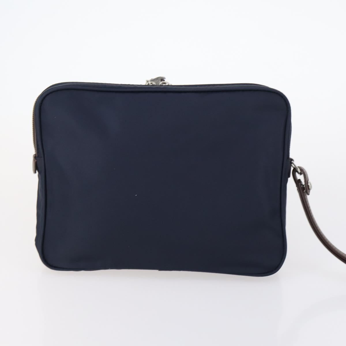 Dunhill Clutch Bag Leather 10set Black Navy Auth bs29865