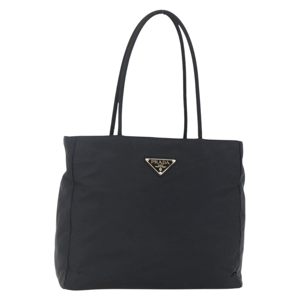 PRADA Tote Bag Nylon Black Silver Auth bs29877