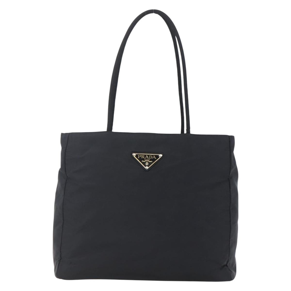 PRADA Tote Bag Nylon Black Silver Auth bs29877