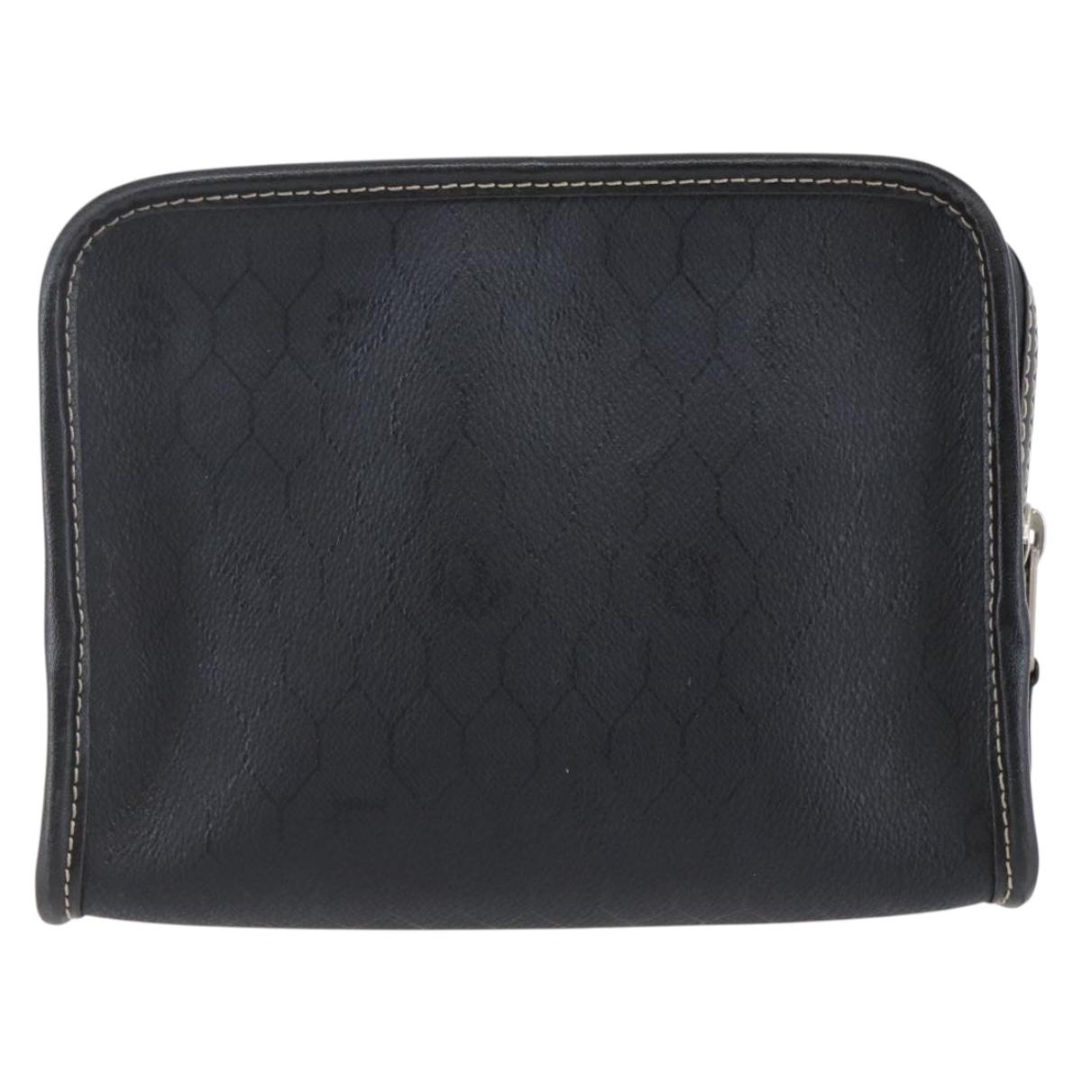 Christian Dior Honeycomb Canvas Pouch PVC Leather Black Auth bs29878