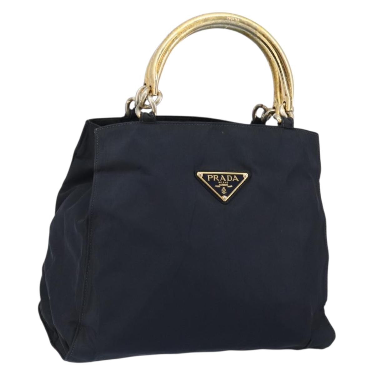 PRADA Hand Bag Nylon Navy Gold Auth bs29879
