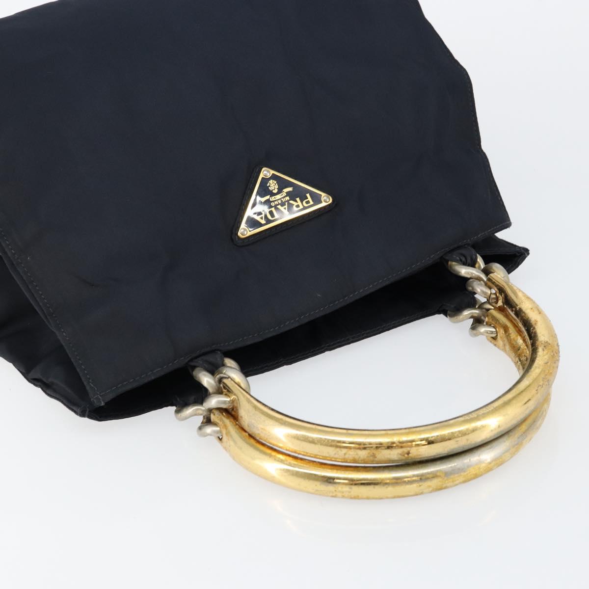 PRADA Hand Bag Nylon Navy Gold Auth bs29879