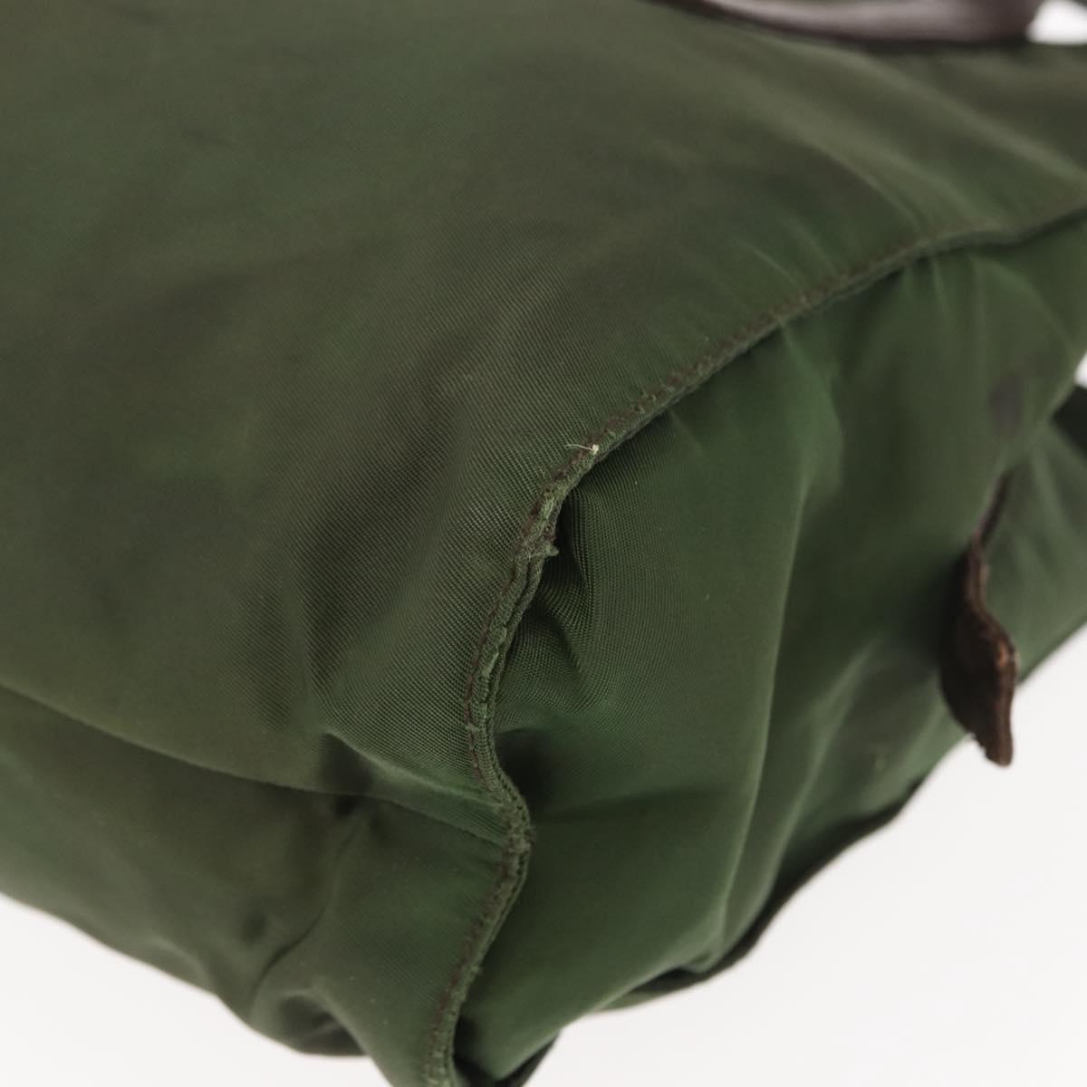 PRADA Tote Bag Nylon Khaki Silver Auth bs29880