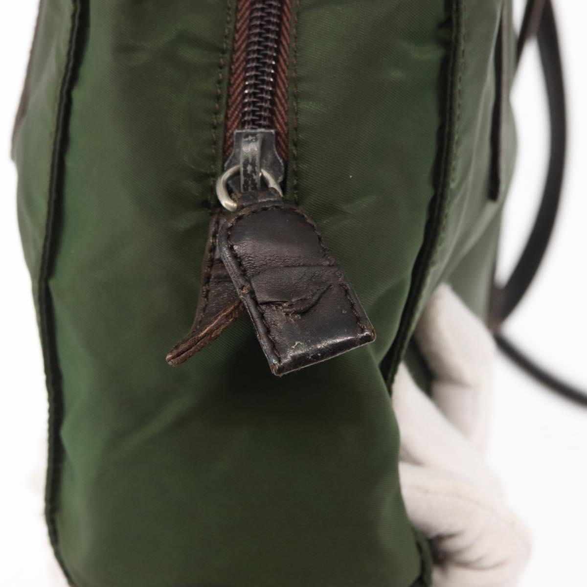 PRADA Tote Bag Nylon Khaki Silver Auth bs29880