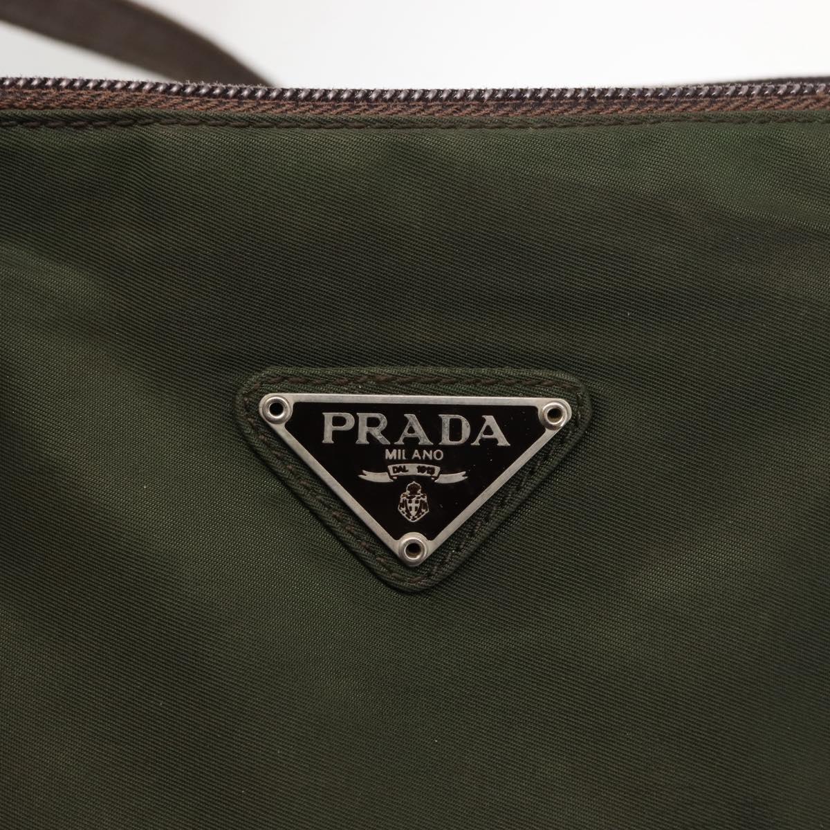 PRADA Tote Bag Nylon Khaki Silver Auth bs29880