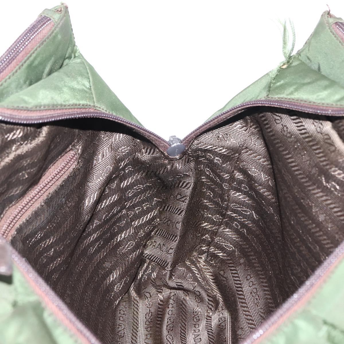 PRADA Tote Bag Nylon Khaki Silver Auth bs29880