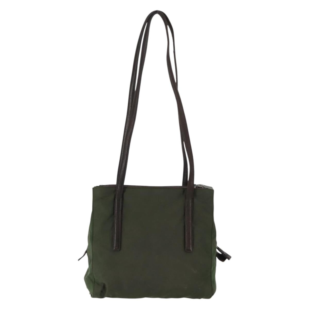 PRADA Tote Bag Nylon Khaki Silver Auth bs29880