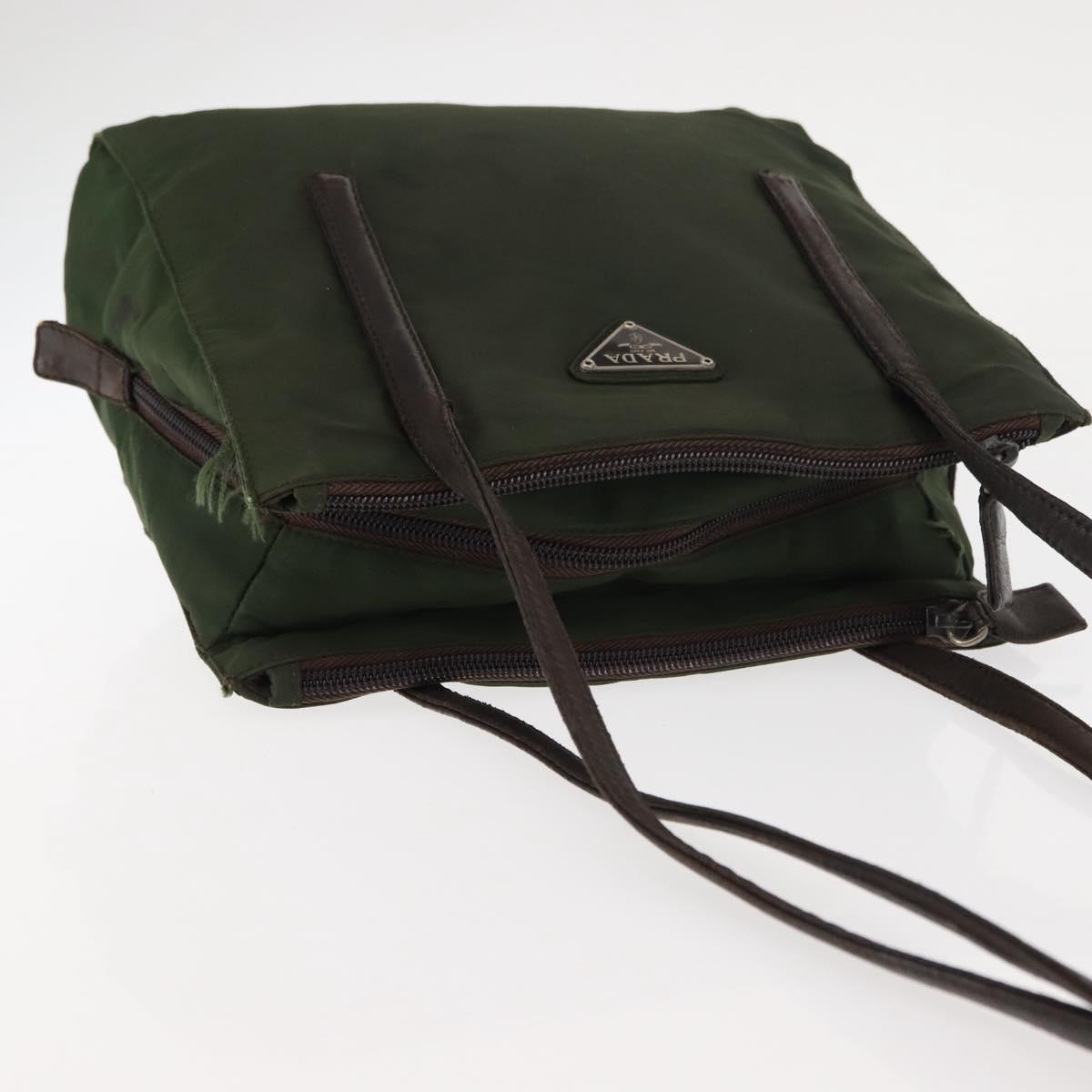 PRADA Tote Bag Nylon Khaki Silver Auth bs29880