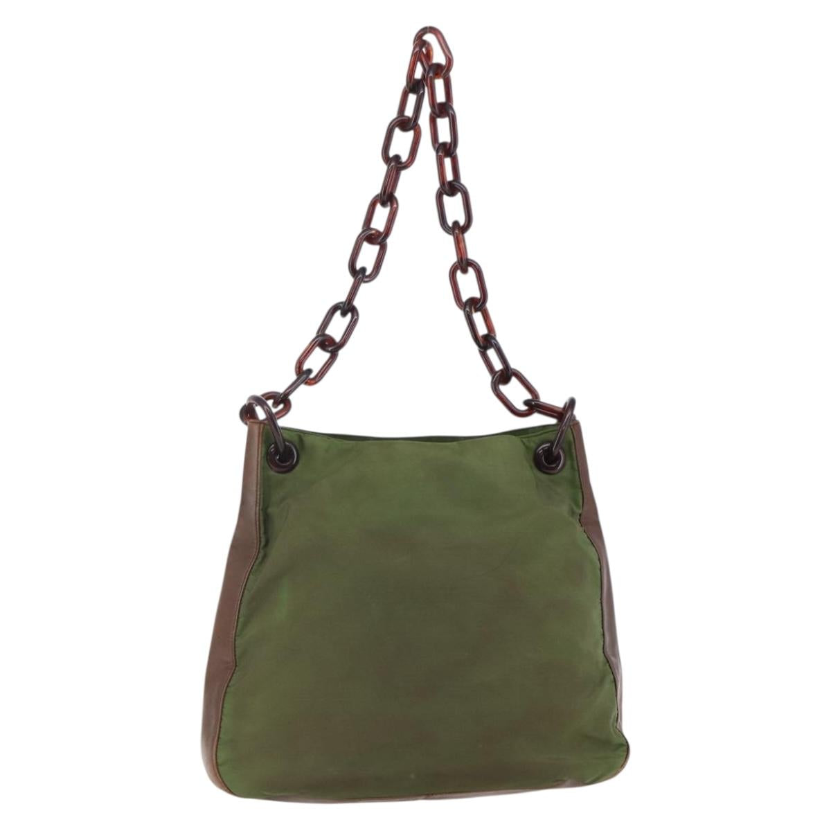 PRADA Chain Shoulder Bag Nylon Khaki Auth bs29881