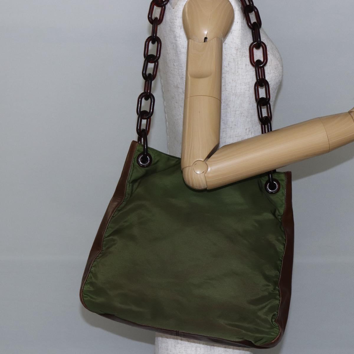 PRADA Chain Shoulder Bag Nylon Khaki Auth bs29881