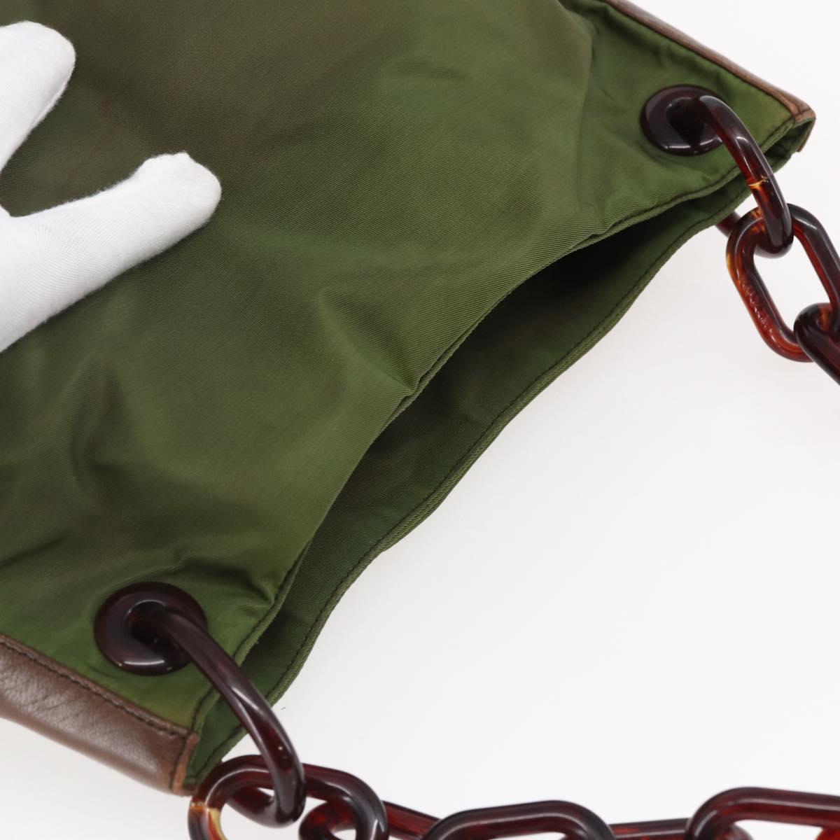 PRADA Chain Shoulder Bag Nylon Khaki Auth bs29881
