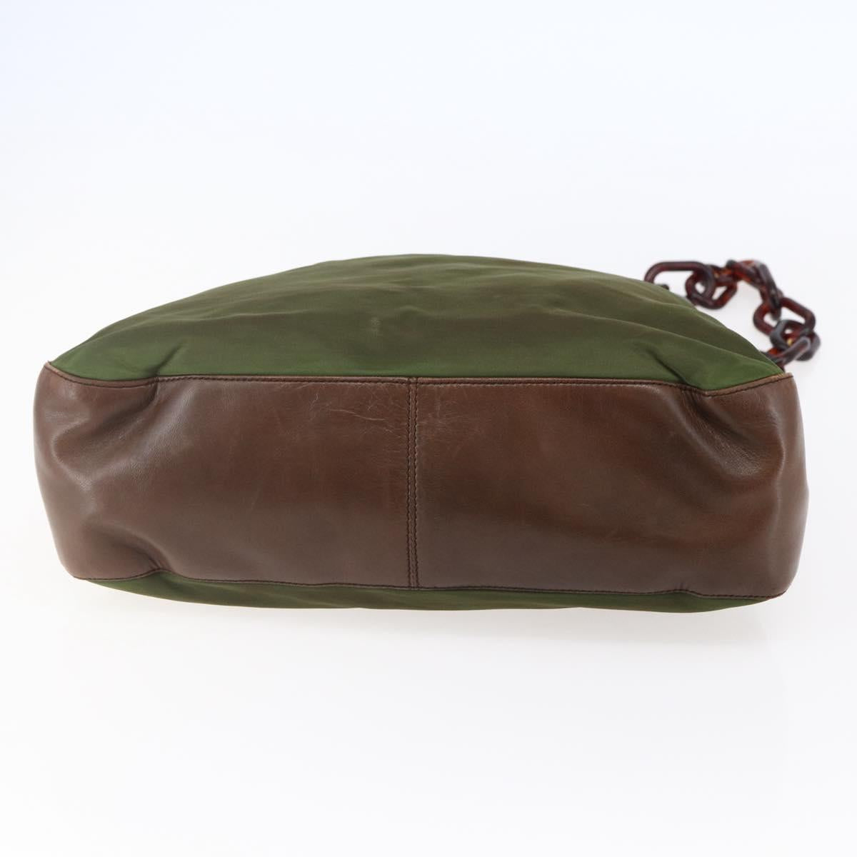 PRADA Chain Shoulder Bag Nylon Khaki Auth bs29881