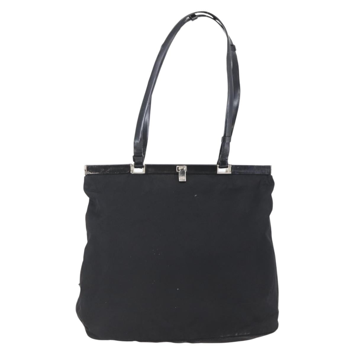 PRADA Tote Bag Nylon Leather Black Silver Auth bs29882