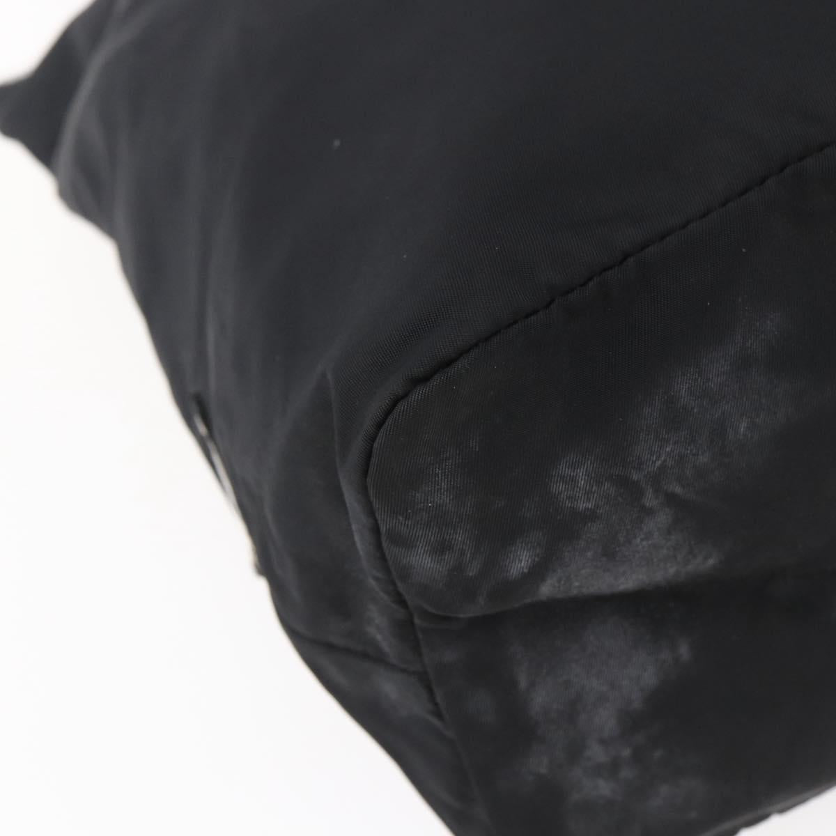 PRADA Tote Bag Nylon Leather Black Silver Auth bs29882