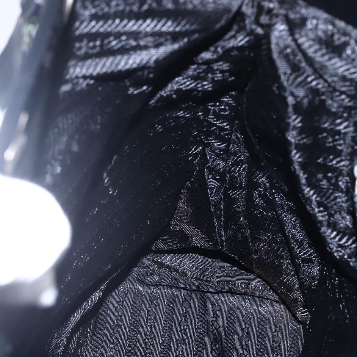 PRADA Tote Bag Nylon Leather Black Silver Auth bs29882