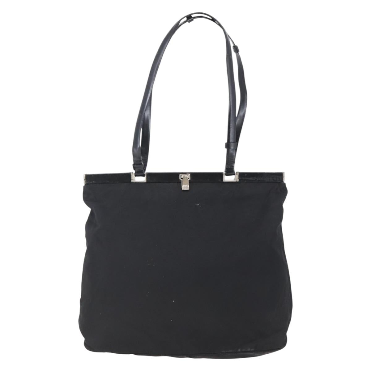 PRADA Tote Bag Nylon Leather Black Silver Auth bs29882