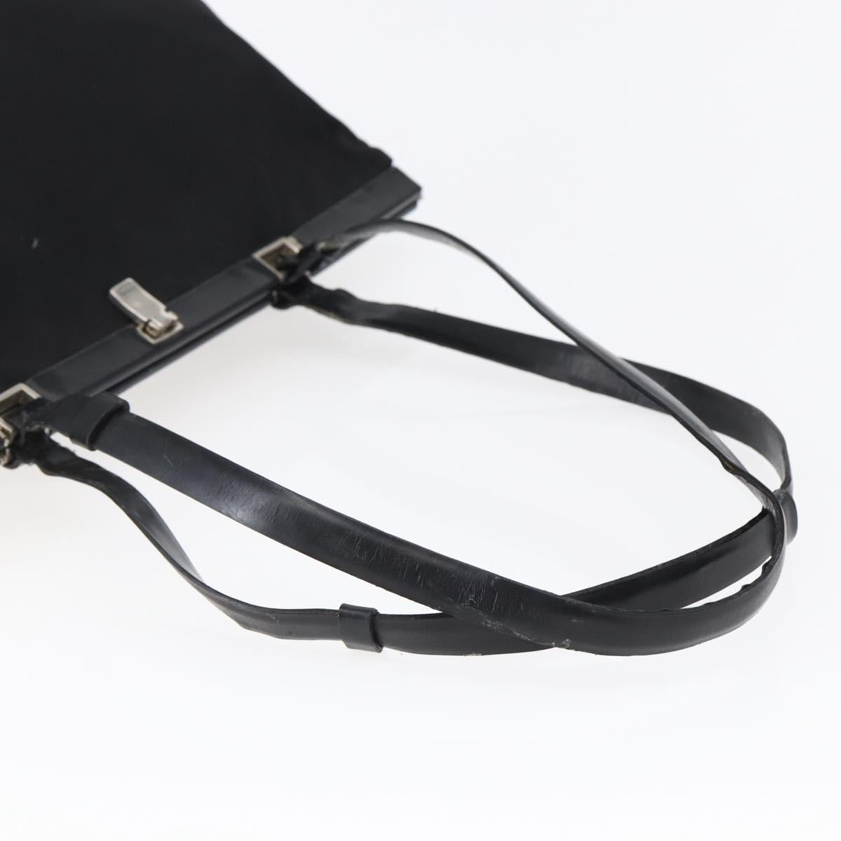 PRADA Tote Bag Nylon Leather Black Silver Auth bs29882