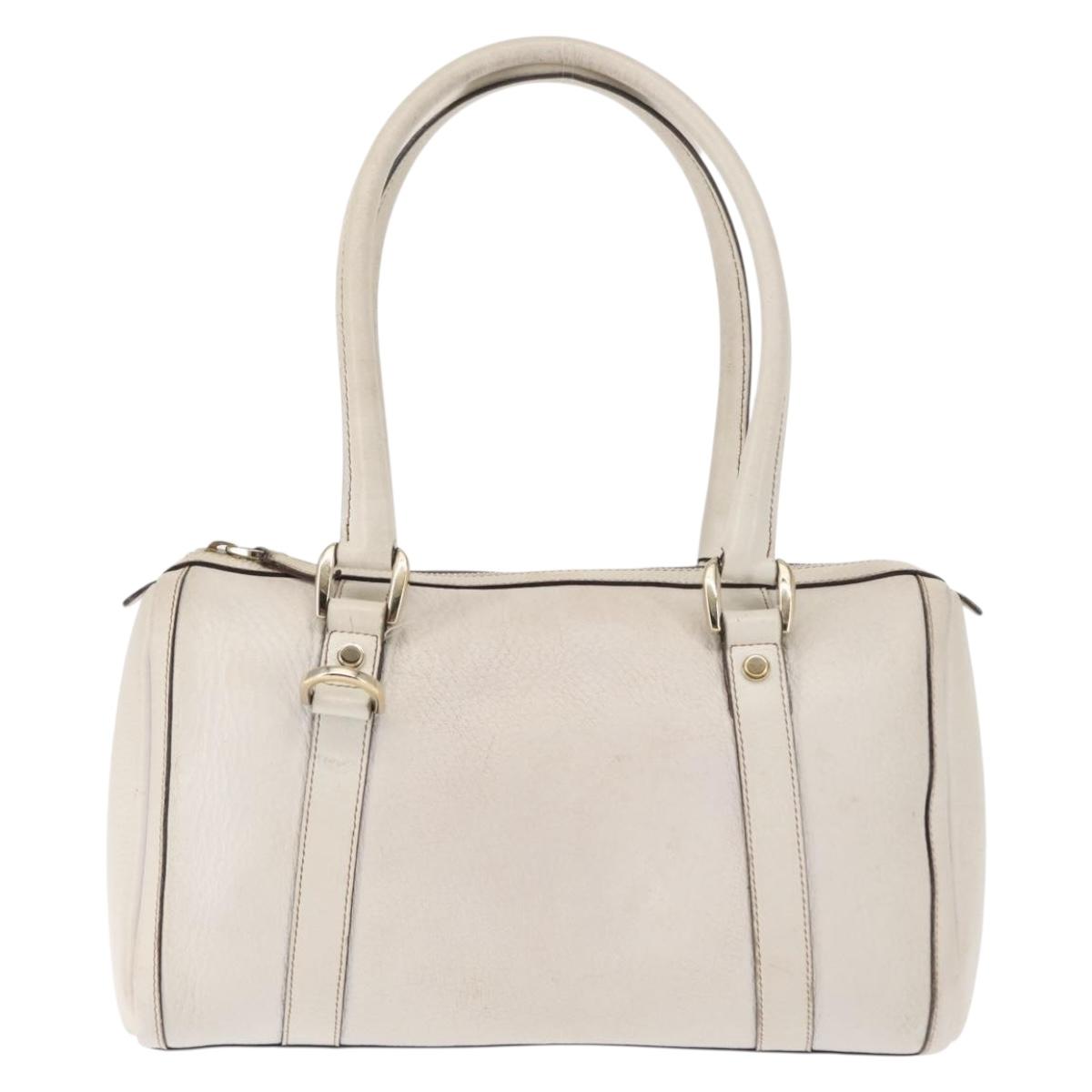 GUCCI Mini Abbey Boston Bag Leather White Gold 180942 Auth bs29883