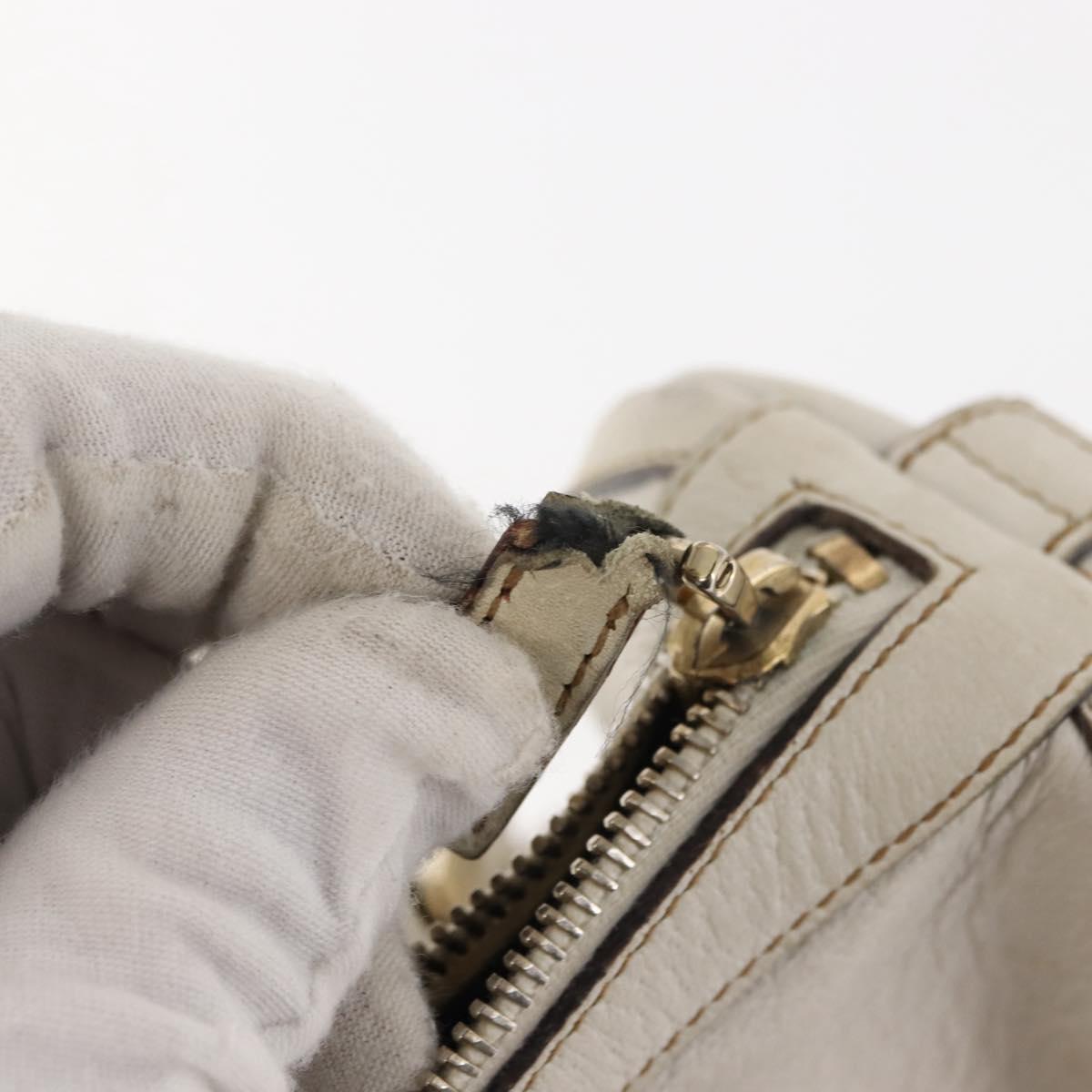 GUCCI Mini Abbey Boston Bag Leather White Gold 180942 Auth bs29883