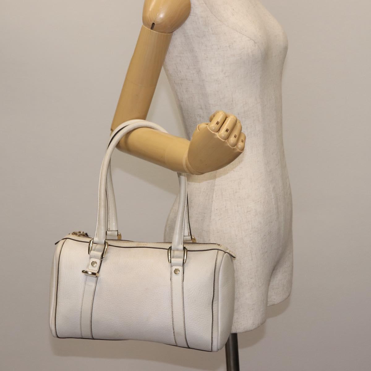 GUCCI Mini Abbey Boston Bag Leather White Gold 180942 Auth bs29883