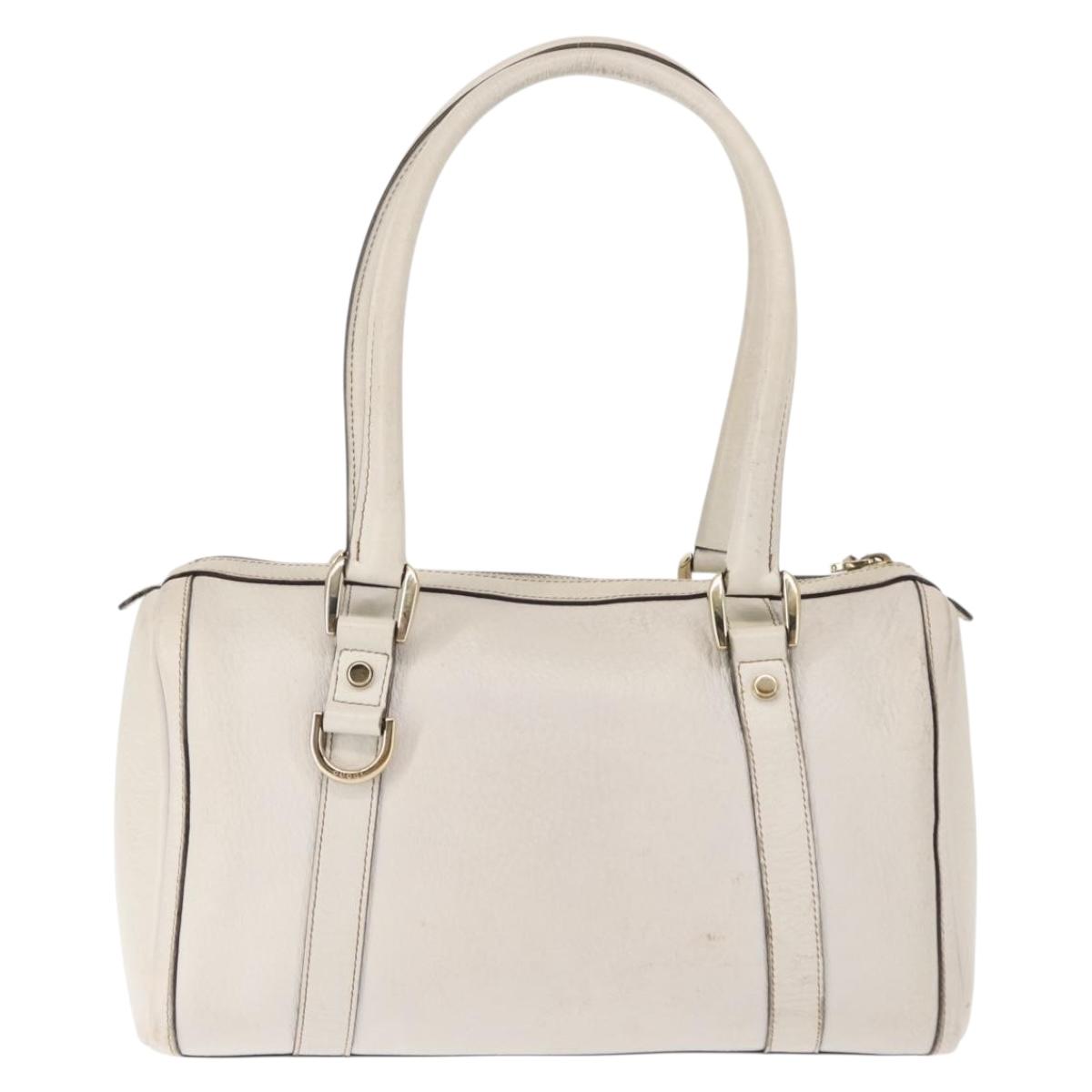 GUCCI Mini Abbey Boston Bag Leather White Gold 180942 Auth bs29883