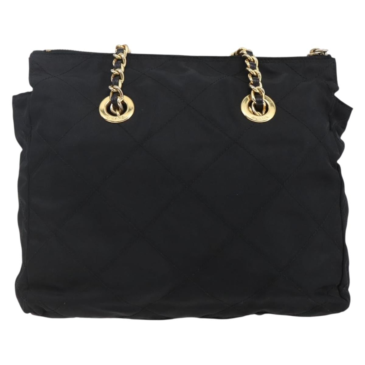 PRADA Quilted Chain Shoulder Bag Nylon Black Gold Auth bs29884