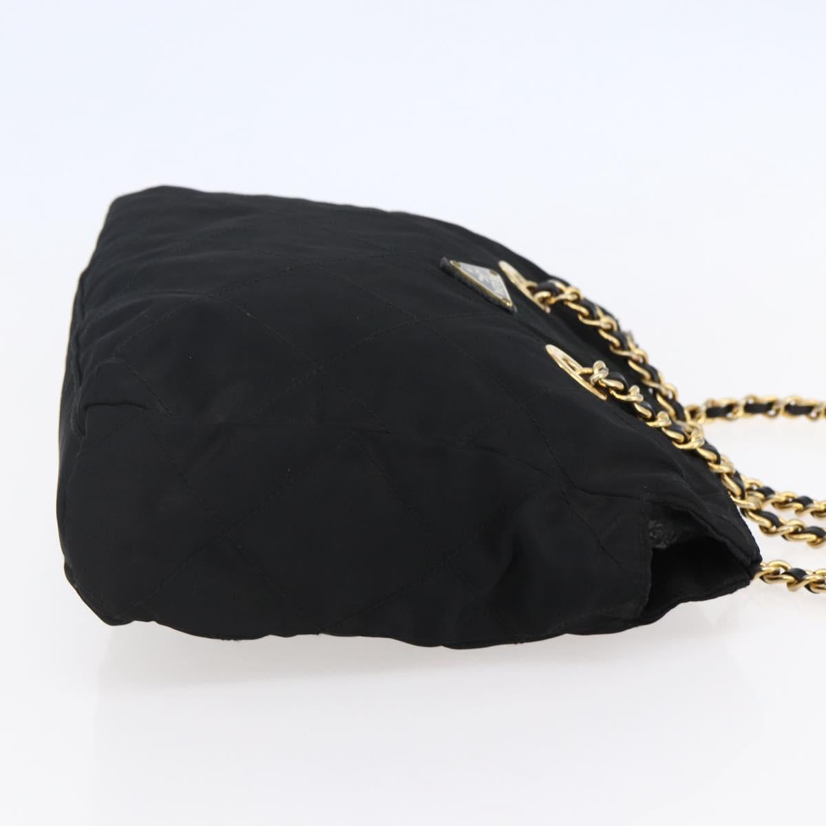 PRADA Quilted Chain Shoulder Bag Nylon Black Gold Auth bs29884