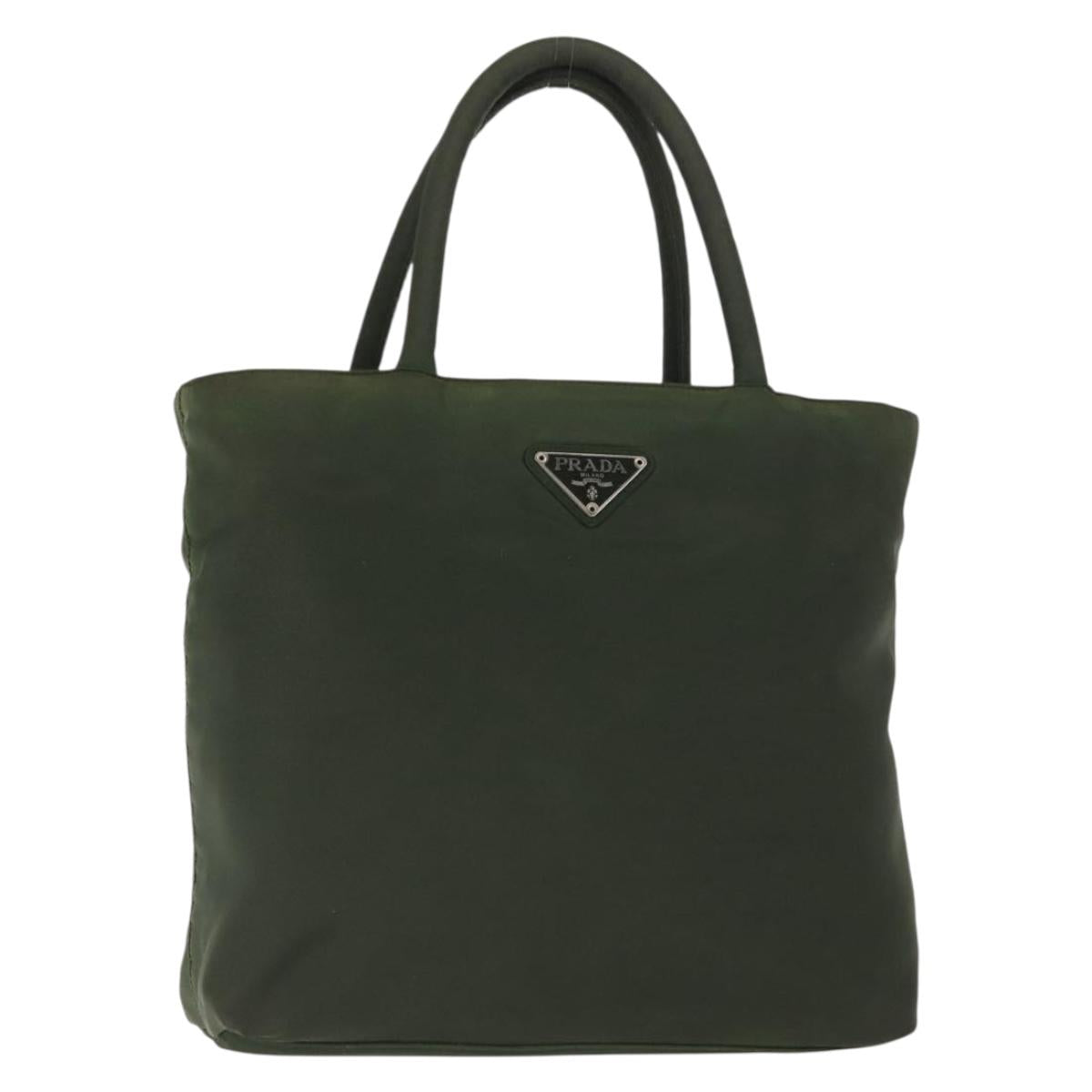 PRADA Hand Bag Nylon Khaki Silver Auth bs29885
