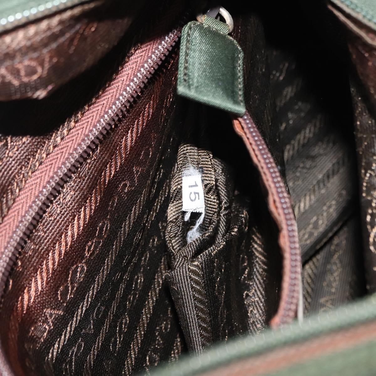 PRADA Hand Bag Nylon Khaki Silver Auth bs29885